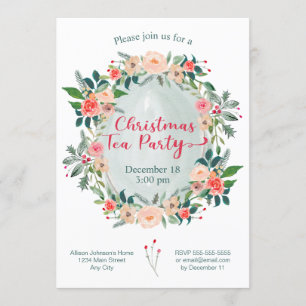 Invitación Navidades Tea Fiesta Winter Floral