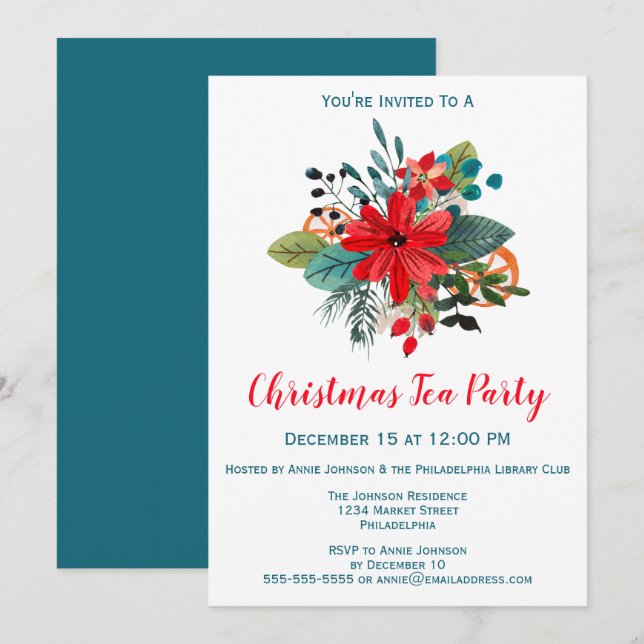 Invitación Navidades Tea Fiesta Winter Florals & Fruit (Anverso / Reverso)