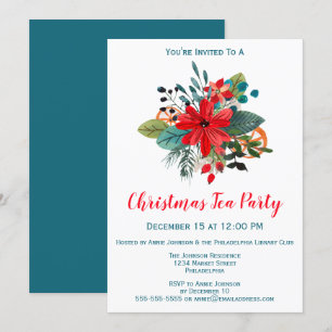 Invitación Navidades Tea Fiesta Winter Florals & Fruit