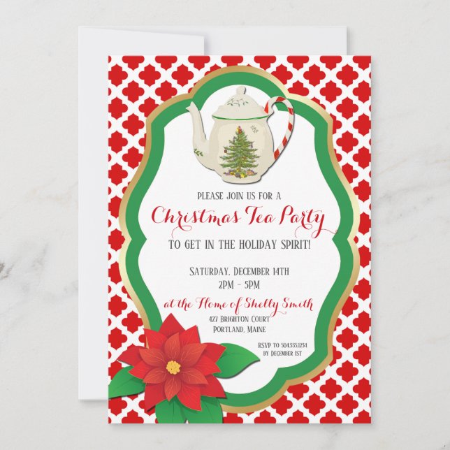 Invitación Navidades Tea Party Invitación, Té Navidades (Anverso)