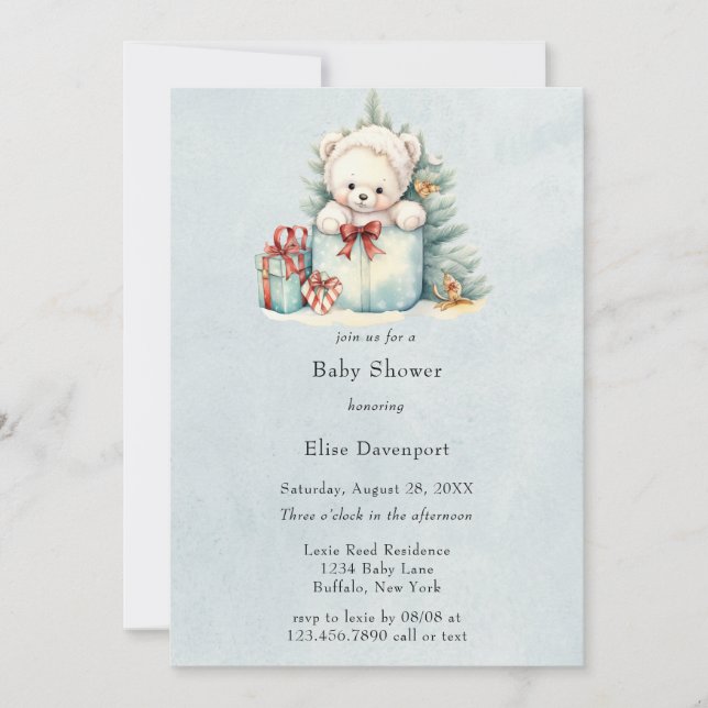 Invitación Navidades Teddy Bear Baby Shower (Anverso)