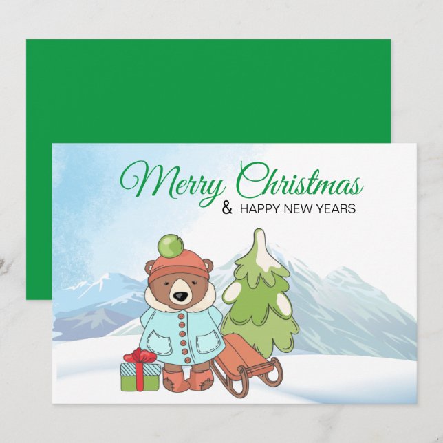 Invitación Navidades Teddy Bear Pareja con Regalo (Anverso / Reverso)