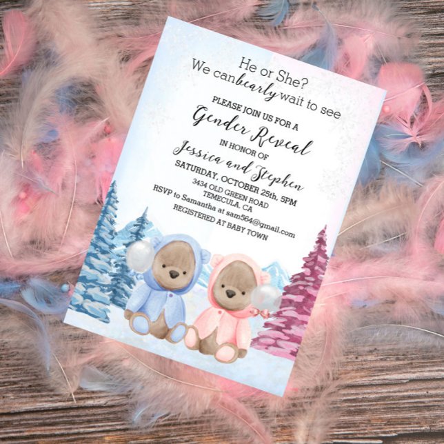Invitación Navidades Teddy Bears Pink Blue Gender Revelación (Subido por el creador)