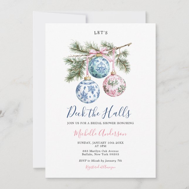 Invitación Navidades Toile Chinoiserie Ornament Bridal Shower (Anverso)