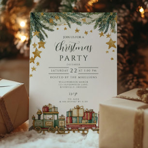 Invitación Navidades Toy Train Under the Tree