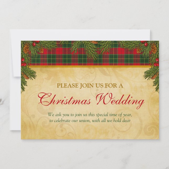 Invitación Navidades tradicionales Tartán Plaid Boda (Anverso)