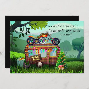 Invitación Navidades TRAILER BLANCO TRASH BASH Funny Fiesta
