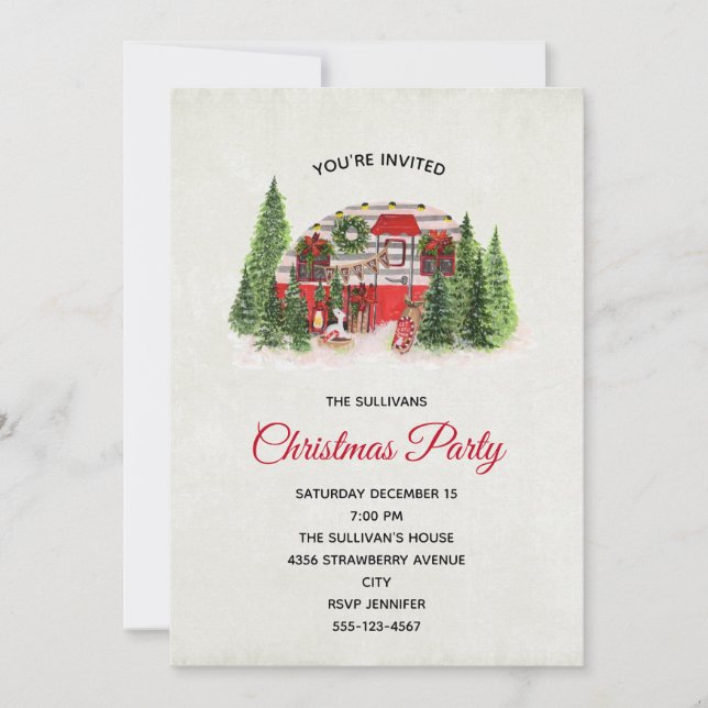 Invitación Navidades Trailer Camper Outdoorsy Tema (Anverso)