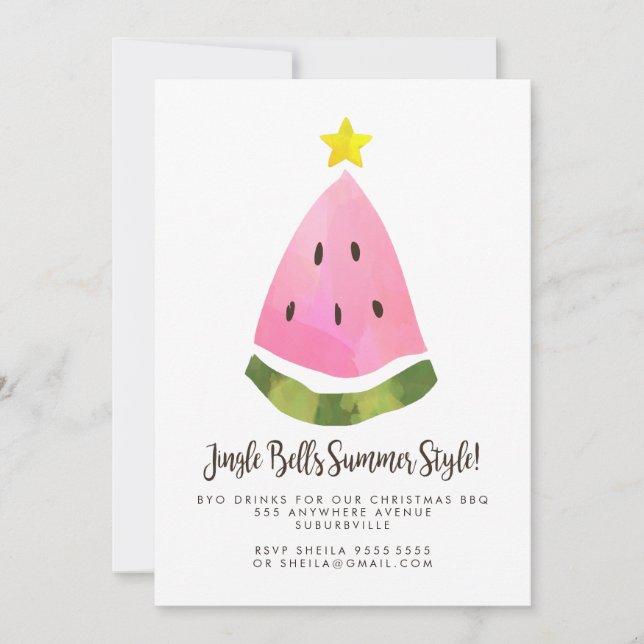 Invitación Navidades tropicales Fiesta de la sandía BBQ (Anverso)