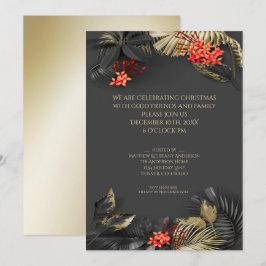 Invitación Navidades tropicales follaje negro de oro de Crims