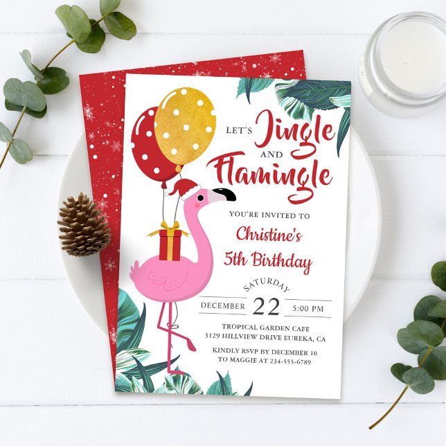 Invitación Navidades tropicales jingle y Flamingo Cumpleaños (Subido por el creador)