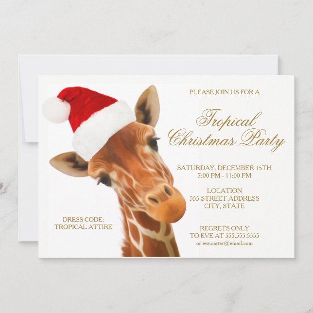 Invitación Navidades tropicales jirafa| Fiesta invitado (Anverso)