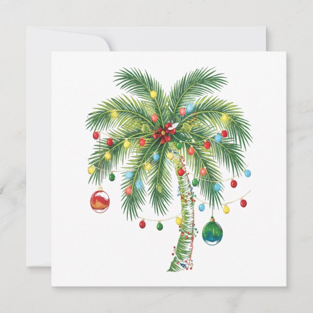 Invitación Navidades tropicales Palm Tree con Luces y Ornam (Anverso)