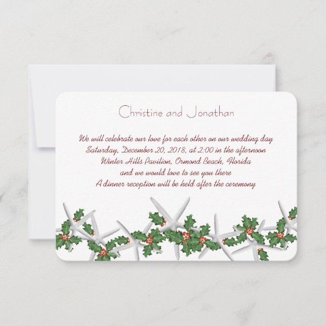 Invitación Navidades tropicales Pequeño Starfish Holly Boda (Anverso)