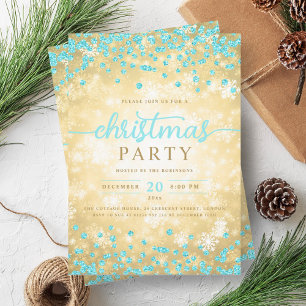 Invitación Navidades turquesa de diamantes plateados de invie