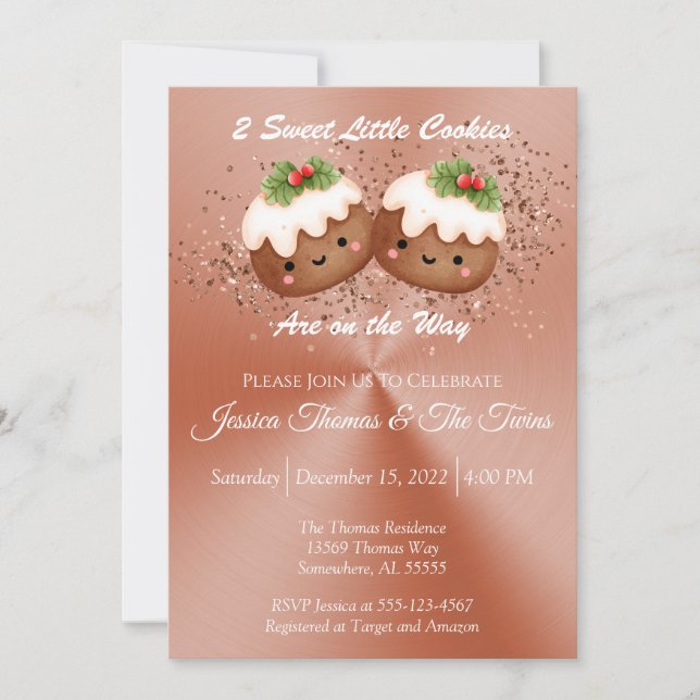 Invitación Navidades Twin Cookie Baby Shower (Anverso)