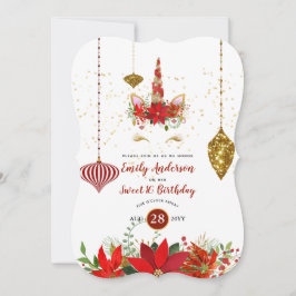 Invitación Navidades Unicorn Face Birday Red Gold Fun