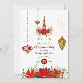 Invitación Navidades Unicorn Face Fiesta Red Gold Fun Moderno