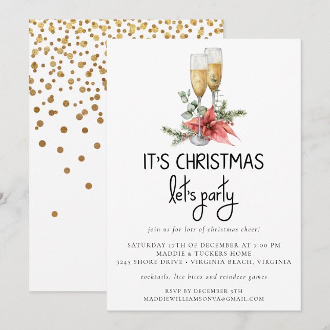 Invitación Navidades Vamos Fiesta Champagne y la vegetación (Anverso / Reverso)