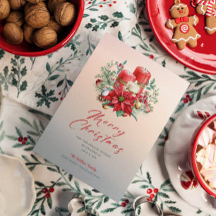 Invitación Navidades Velas y Poinsettia Bouquet
