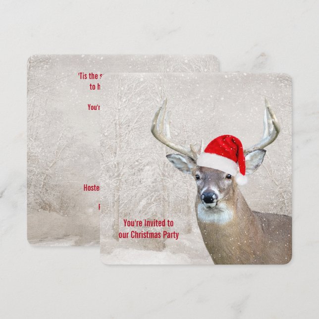 Invitación Navidades venados con Fiesta de Santa Hat (Anverso / Reverso)