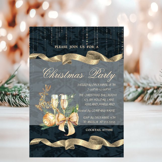 Invitación Navidades venados, vidrio de vino, Fiesta de Navid (Subido por el creador)