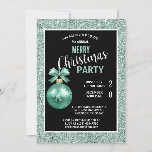 Invitación Navidades Verde azulados decorativos (Anverso)