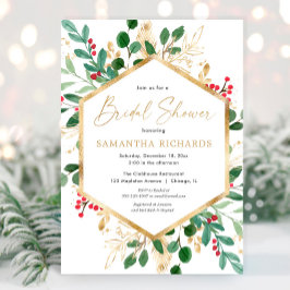 Invitación Navidades verde oro rojo grises ducha de novia
