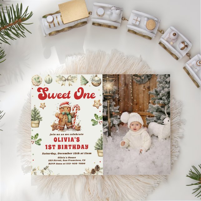 Invitación Navidades verdes Cookie Sweet One Birday Photo (Subido por el creador)