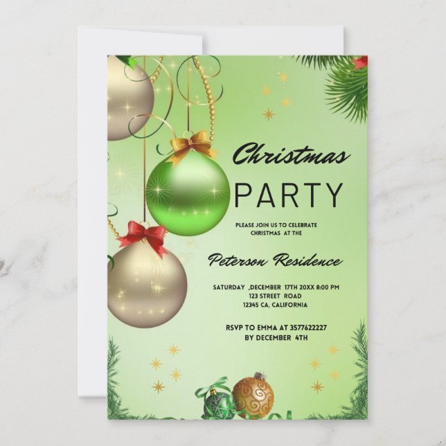 Invitación Navidades verdes de la nieve dorada (Anverso)