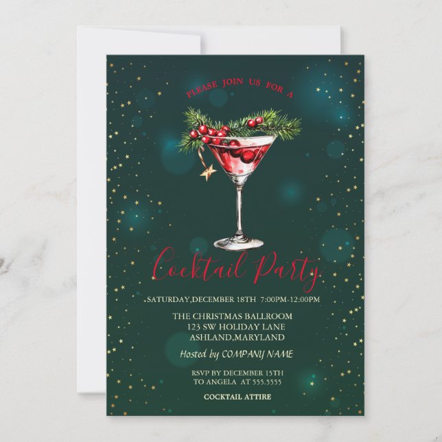Invitación Navidades verdes de las ramas de pinchos de cóctel (Anverso)