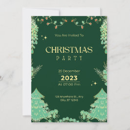 Invitación Navidades verdes de pino de nieve dorada de invier