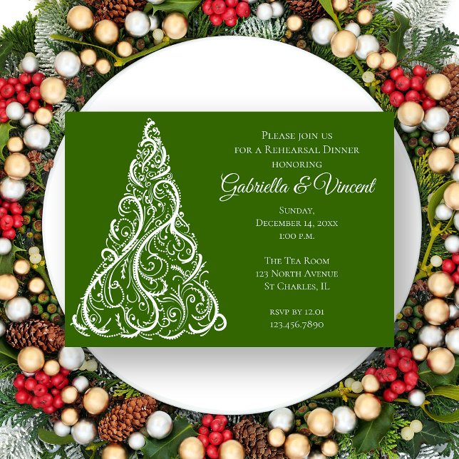 Invitación Navidades verdes ensayo de boda de invierno cena (Subido por el creador)