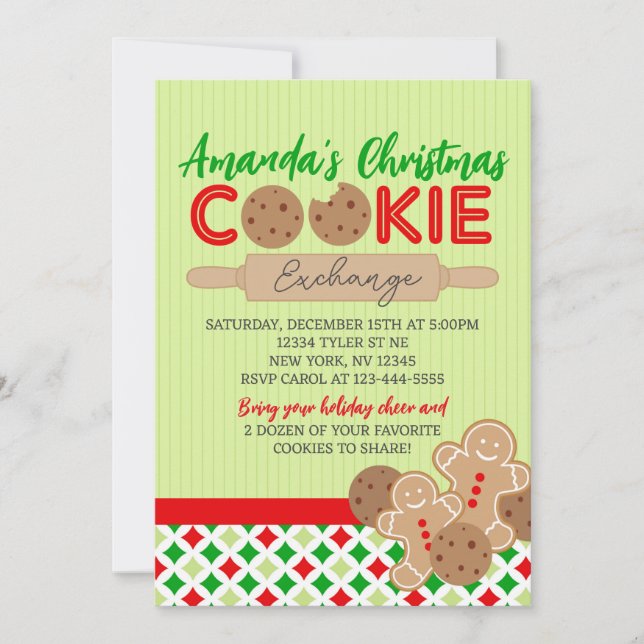 Invitación Navidades verdes Fiesta de intercambio de cookies (Anverso)