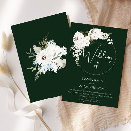 Invitación Navidades verdes florales blancos de invierno Boda