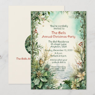 Invitación Navidades verdes flores Navidades Fiesta anual