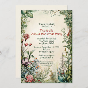Invitación Navidades verdes flores Navidades Fiesta anual