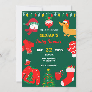 Invitación Navidades verdes icono de invierno bebé ducha