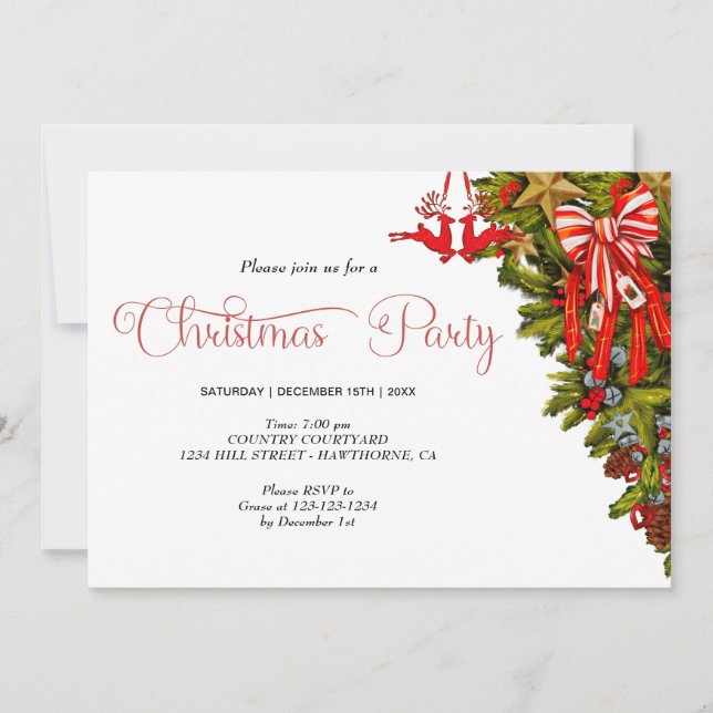 Invitación navidades verdes navidades decoración fiesta (Anverso)