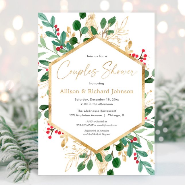 Invitación Navidades verdes parejas de oro ducha de novia (Subido por el creador)