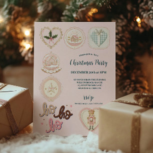 Invitación Navidades verdes rosados retro