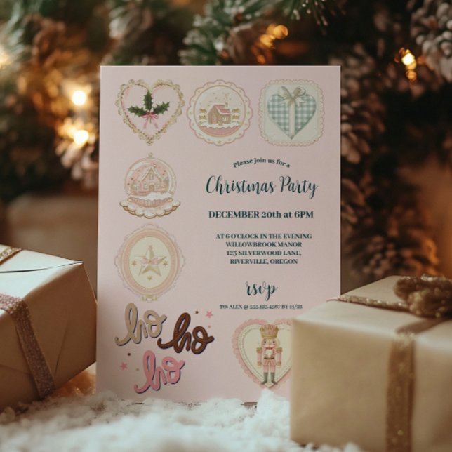Invitación Navidades verdes rosados retro (Subido por el creador)