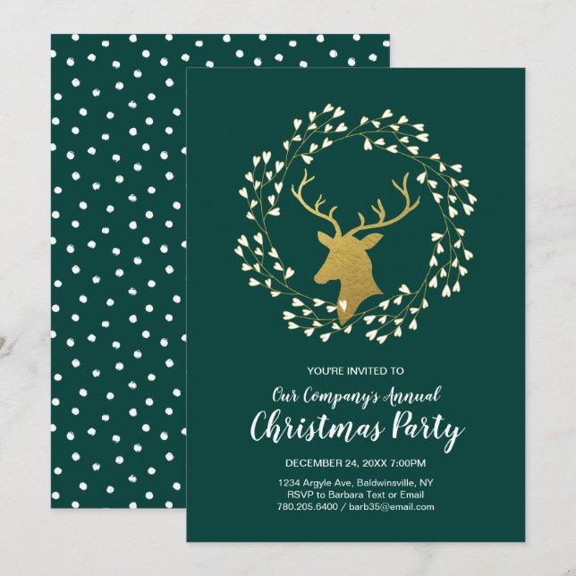 Invitación Navidades verdes y dorados  modernos Fiesta de cen (Anverso / Reverso)