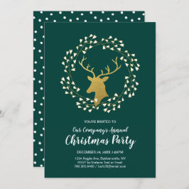 Invitación Navidades verdes y dorados modernos Fiesta de cen