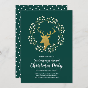 Invitación Navidades verdes y dorados  modernos Fiesta de cen