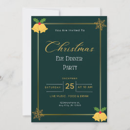 Invitación Navidades Verdes Y Oro Eve Fiesta