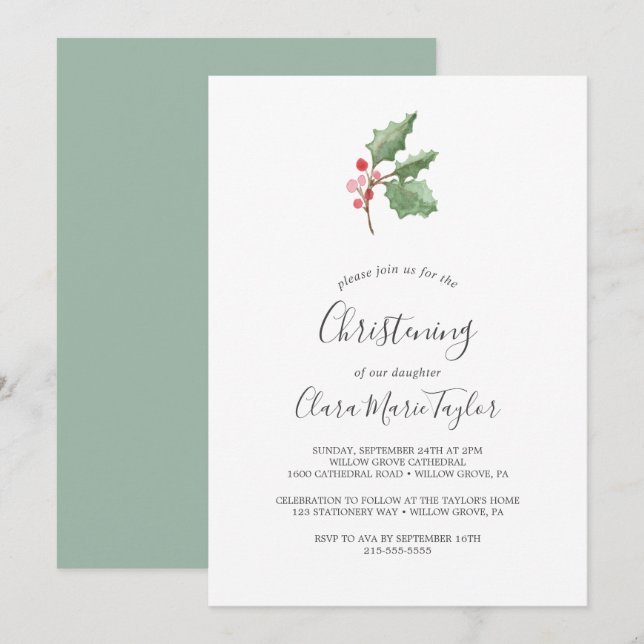 Invitación Navidades Verdor y Cristalización de Berry Rojo (Anverso / Reverso)