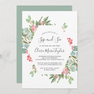 Invitación Navidades Verdor y Sip de Berry Rojo y Ver