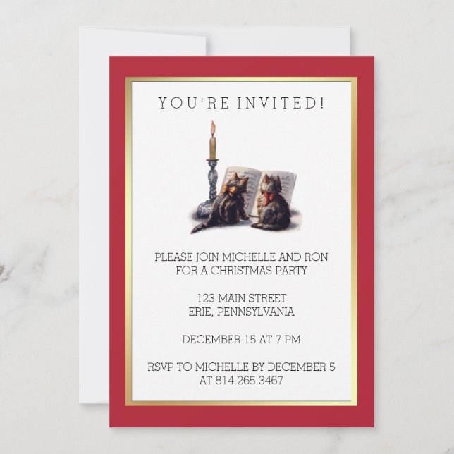 Invitación Navidades victorianos de época chascan rojo y oro (Anverso)