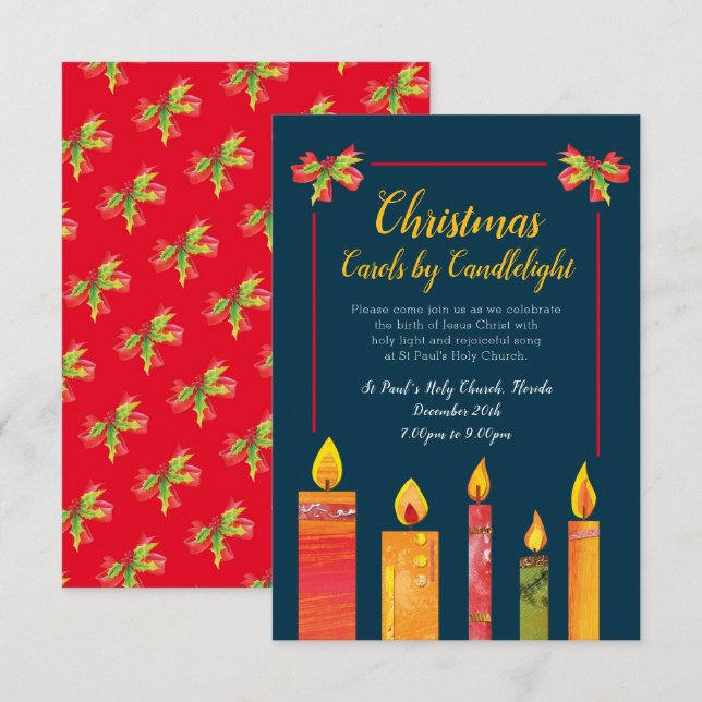 Invitación Navidades villancicos con velas y arte (Anverso / Reverso)